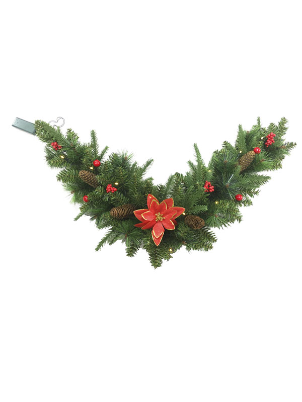 PVC PE Fyrenål Series-90CM Buet Rattan Med Dekorationer Julekrans